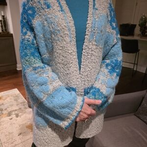 Free People Gather Me Close Hawaiian Blue Cardigan  Size Large